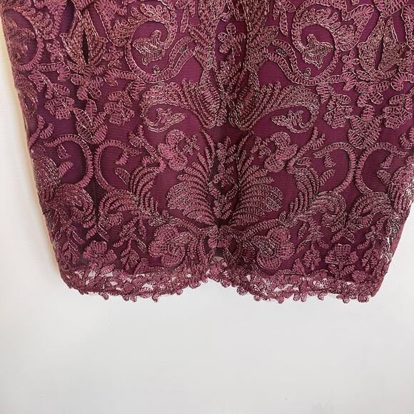 Tadashi Shoji Lace Dress Size 14 Brown Feminine Romantic Gala Sheath Midi Dainty - Picture 8 of 12